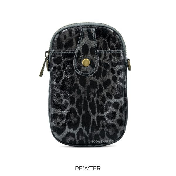 Animal Print Leather Phone Pouch Crossbody