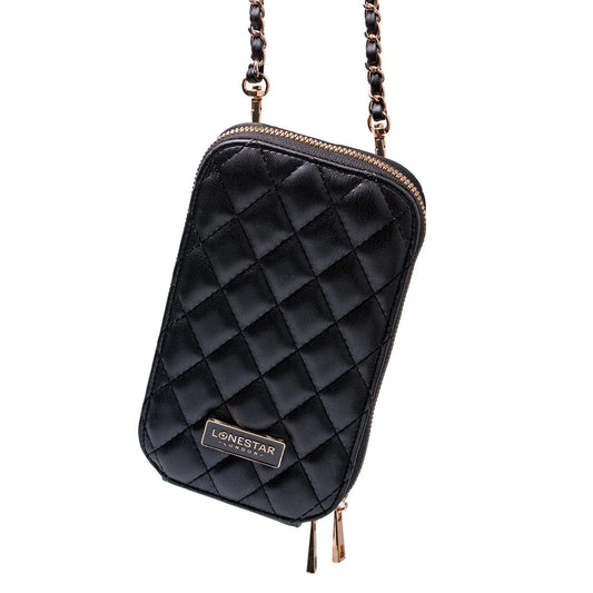 Aster Quilted Phone Bag Leather Black
