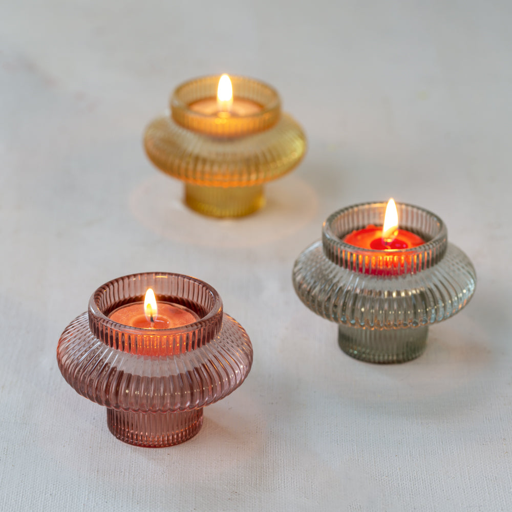 Glass Candleholder Duo Mist