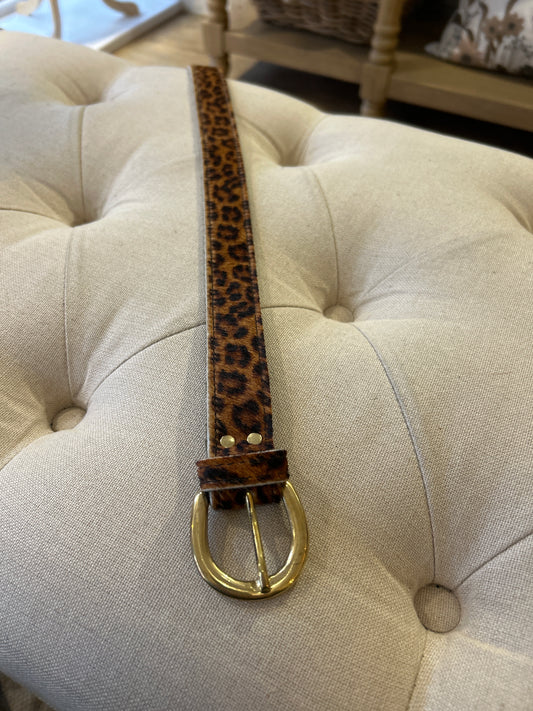 Cow Hide Belt in Brown Leopard