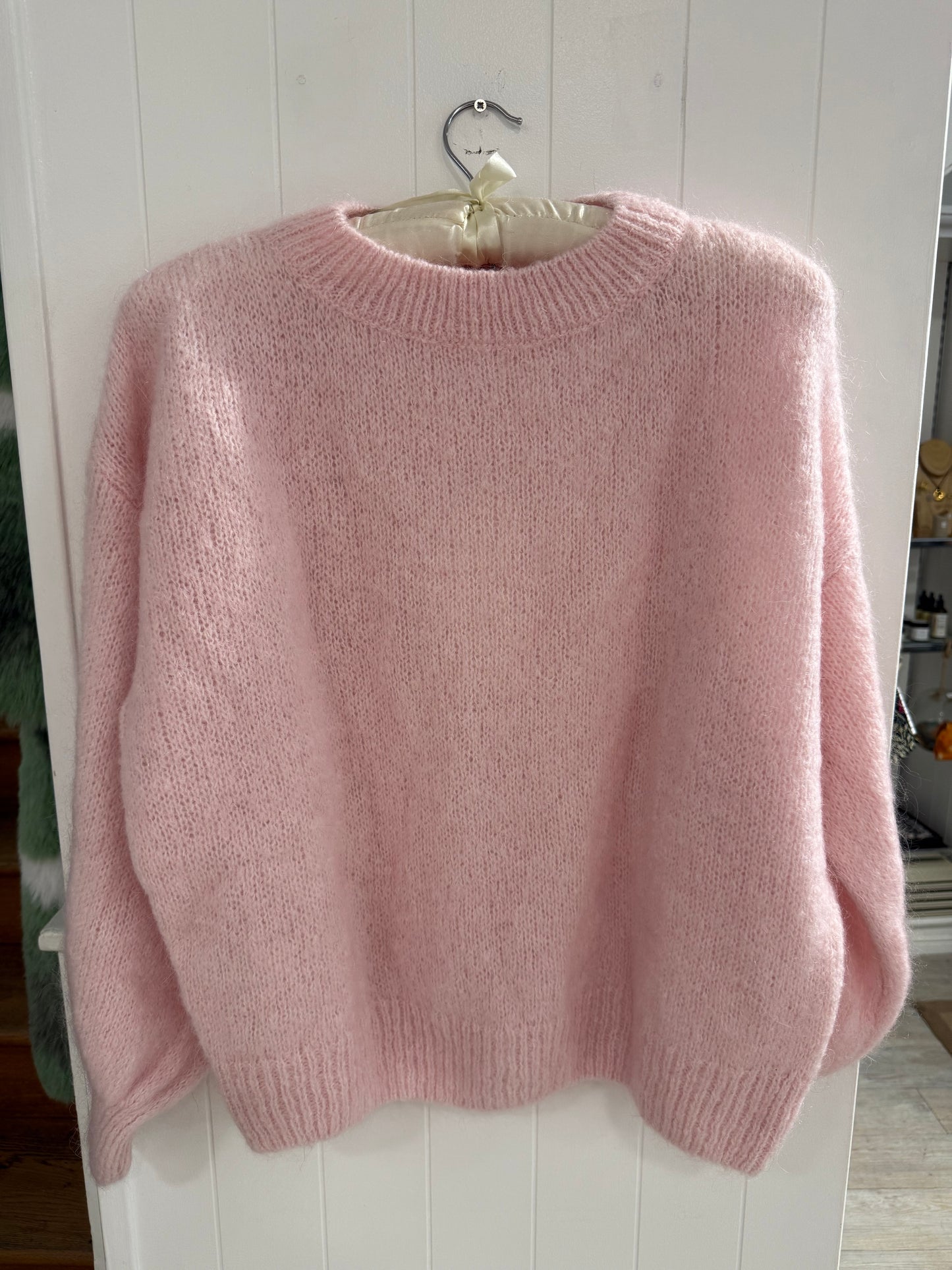 Round Neck Mohair Sweater in Pink