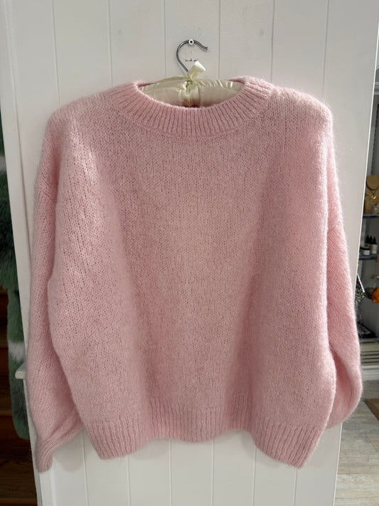 Round Neck Mohair Sweater in Pink
