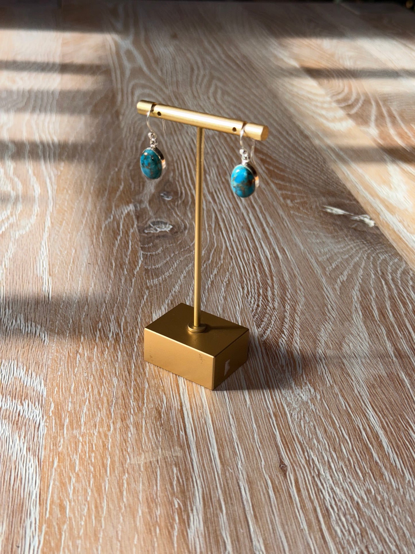 Silver Drop Earrings with Copper Turquoise Stone