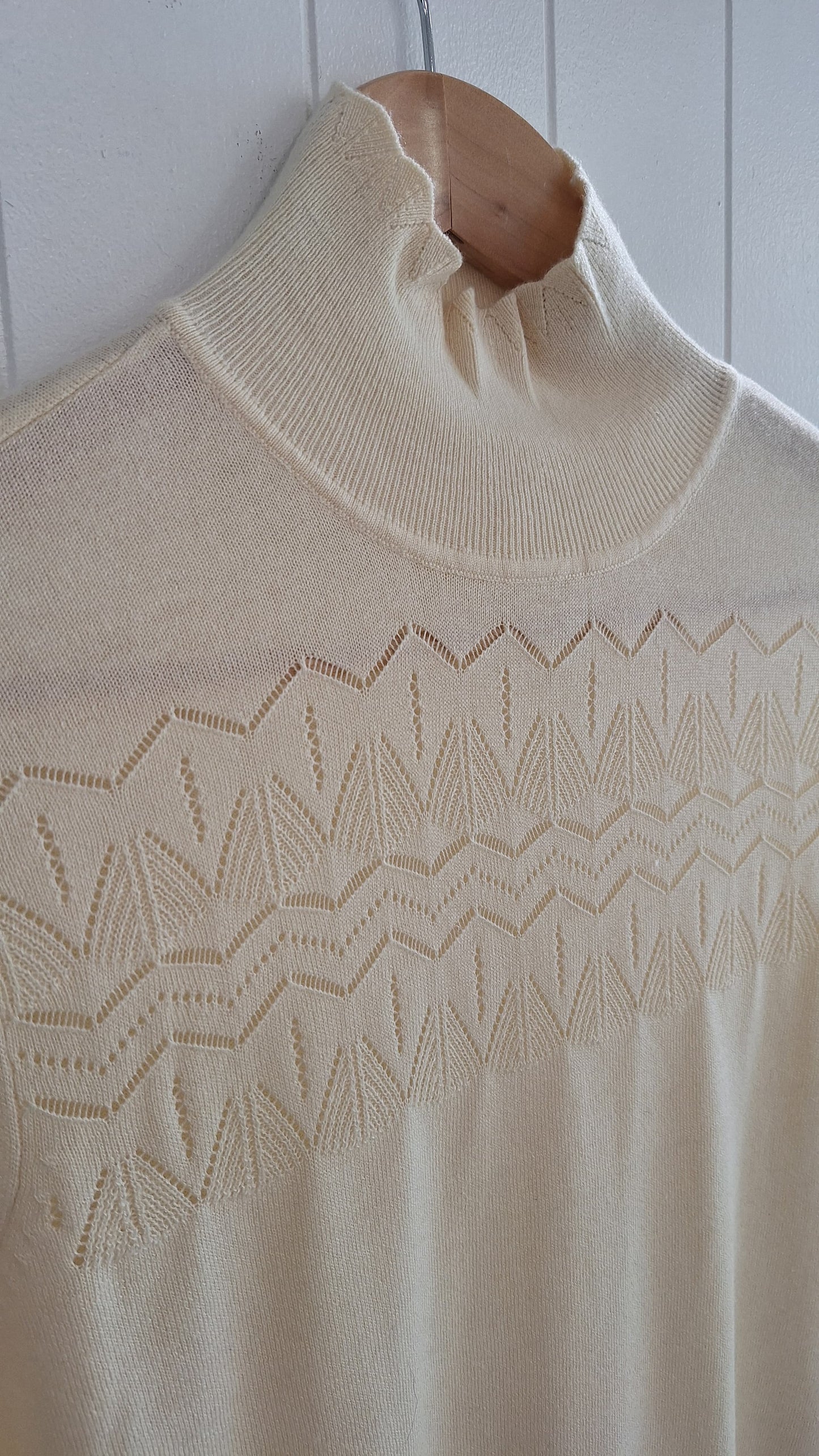 Kul Pointelle High Neck Cream Sweater/Jumper