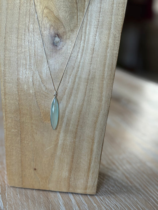 Silver Teardrop Necklace in Aqua Chalcedony
