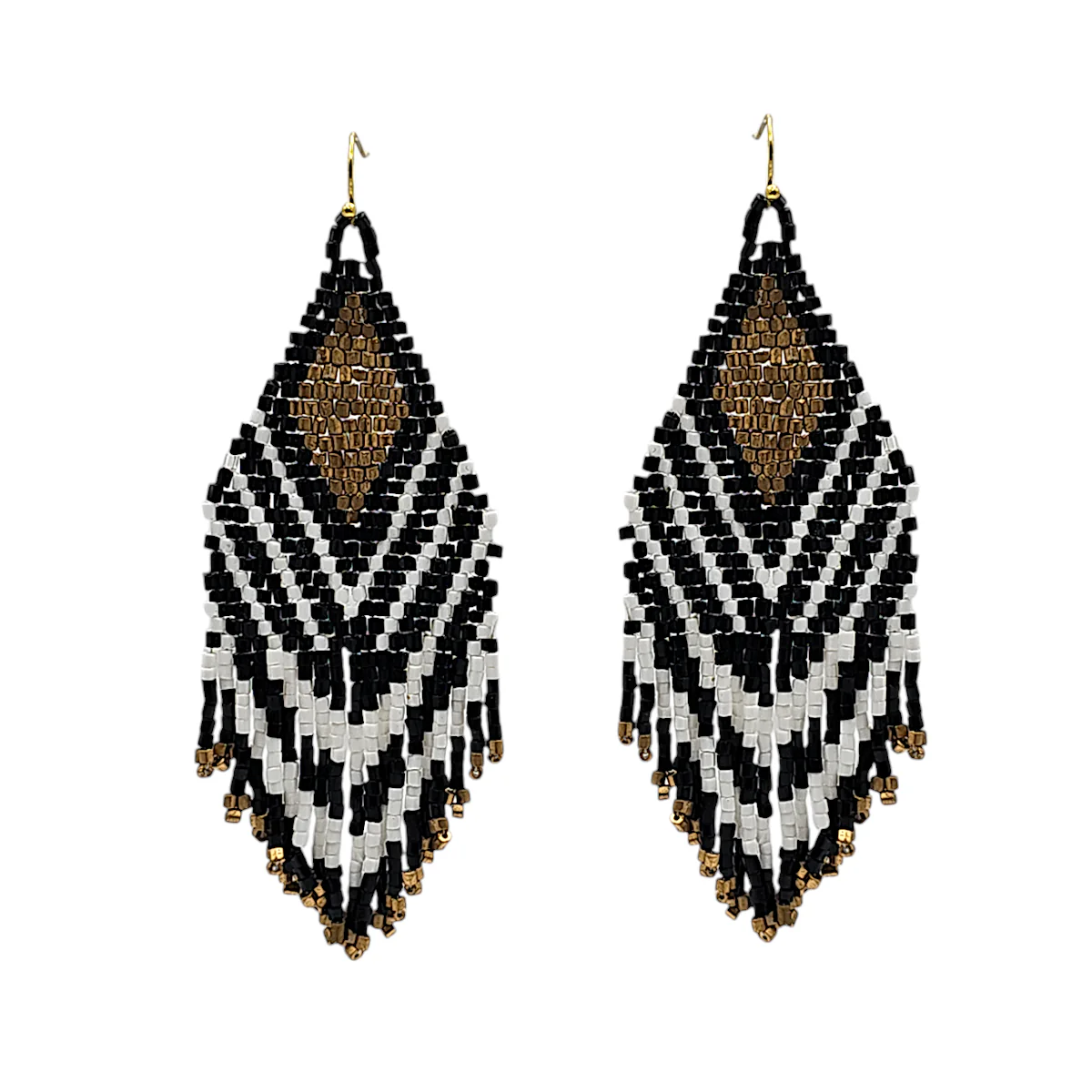 Black & Gold Chevron Triangle Tassel Earrings