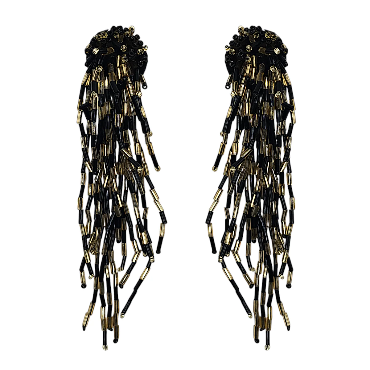 Black & Gold Waterfall Beaded Earrings