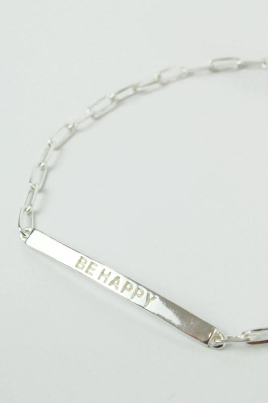 Silver Be Happy Bar Bracelet