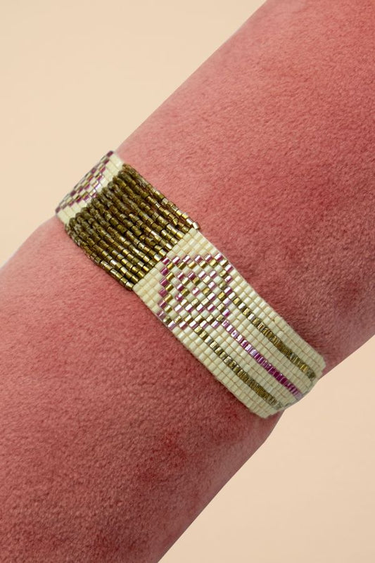 Beaded Bracelet Medium - Pink Diamonds/Gold Bar