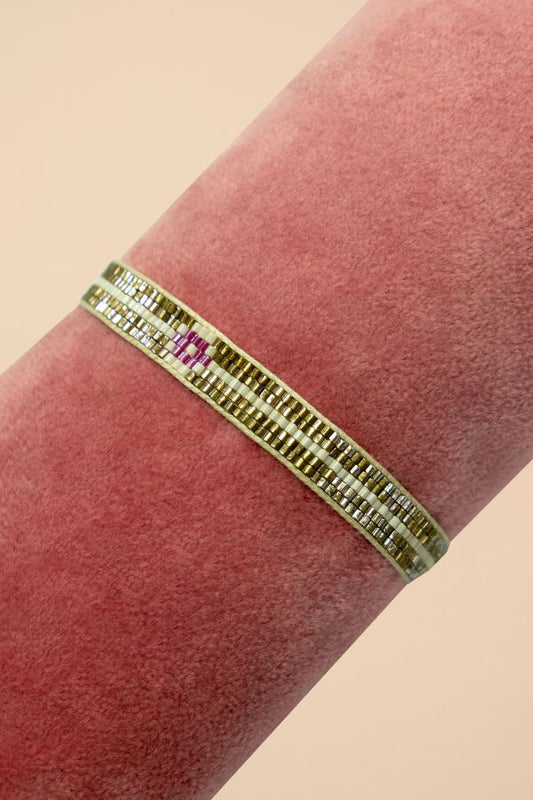 Beaded Bracelet Narrow - Gold/Cream with Diamond
