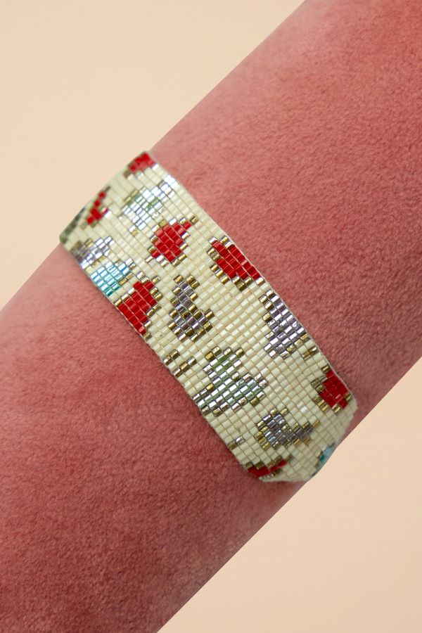 Beaded Bracelet Wide - Leopard - Cream