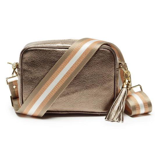 Cross Bag in Bronze with Champagne Stripe
