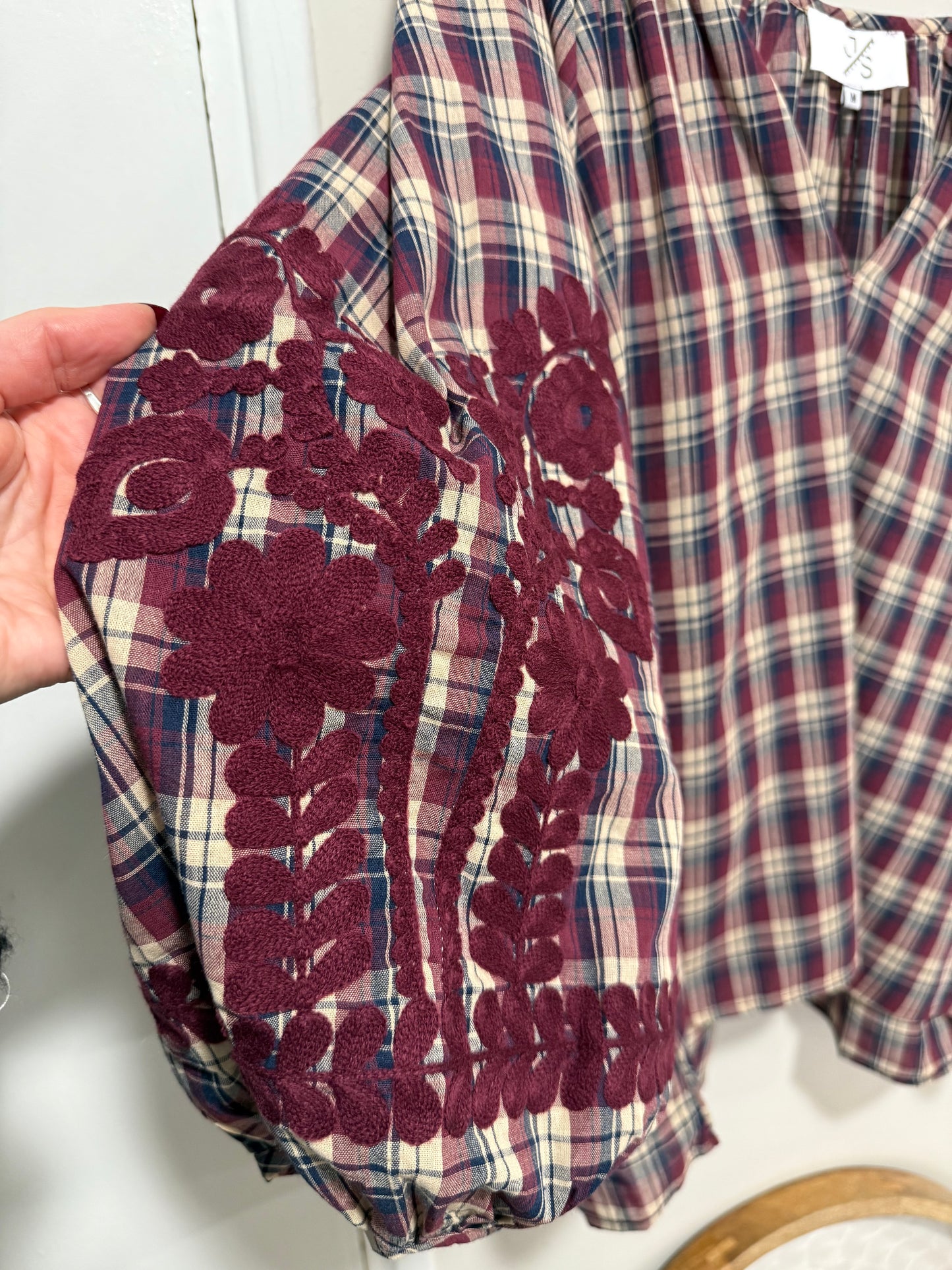 Plaid Shirt with Embroidery Detail on Sleeve