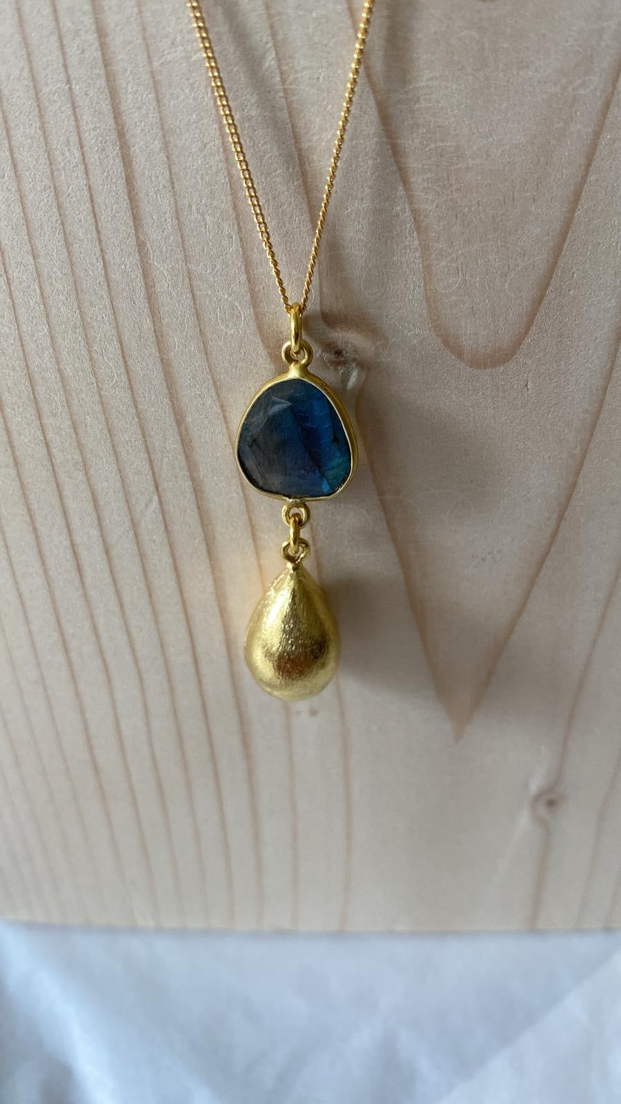 Brass Petrol Blue Crystal Necklace