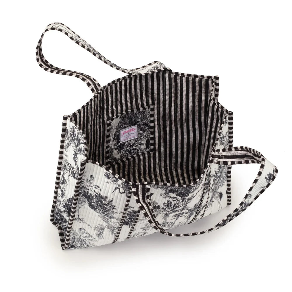 Serendipity Cotton Quilted Tote in Black and White Crane