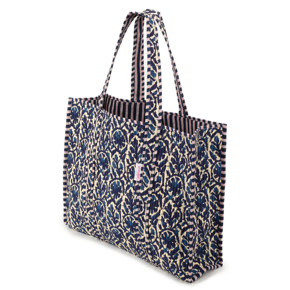 Serendipity Cotton Quilted Tote in Indigo Ikat