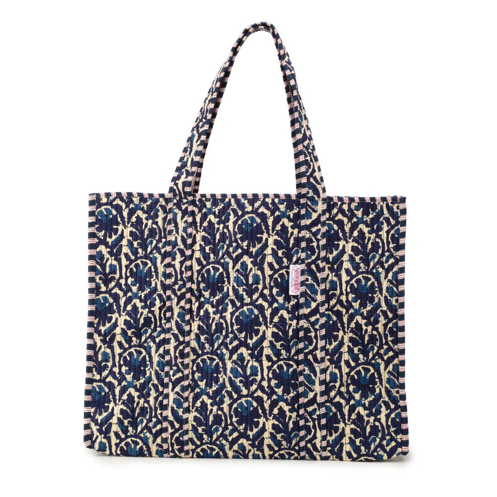 Serendipity Cotton Quilted Tote in Indigo Ikat