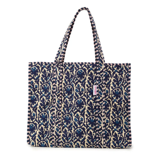 Serendipity Cotton Quilted Tote in Indigo Ikat