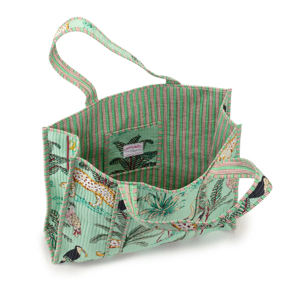 Serendipity Cotton Quilted Tote in Mint Jungle