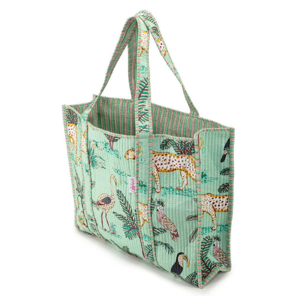 Serendipity Cotton Quilted Tote in Mint Jungle