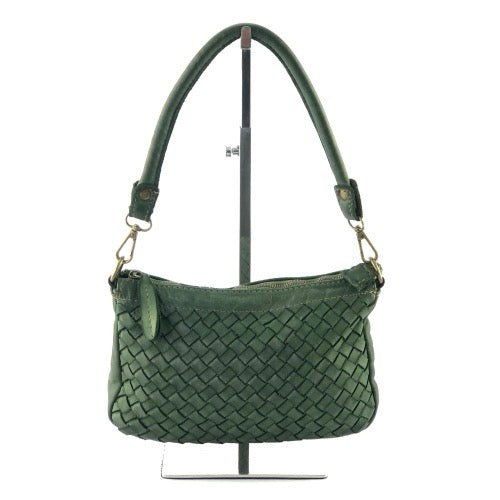 Braided Leather Boho Pochette - Green