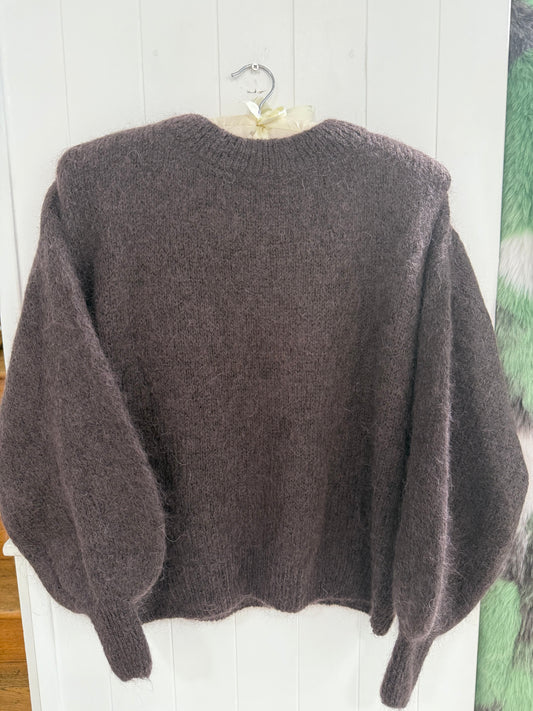 Round Neck Mohair Sweater in Chocolate Brown