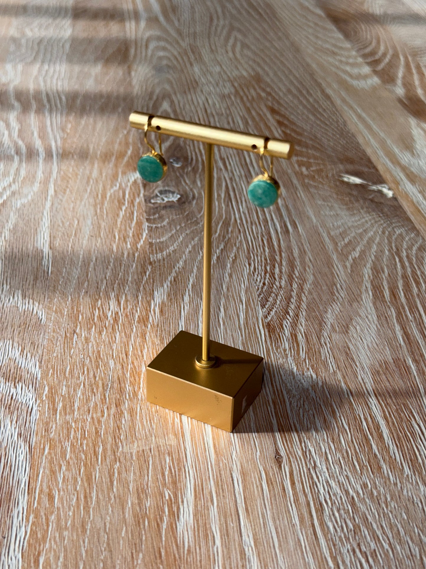 Gold Plated Silver Earrings with Aqua Chalcedony Drop