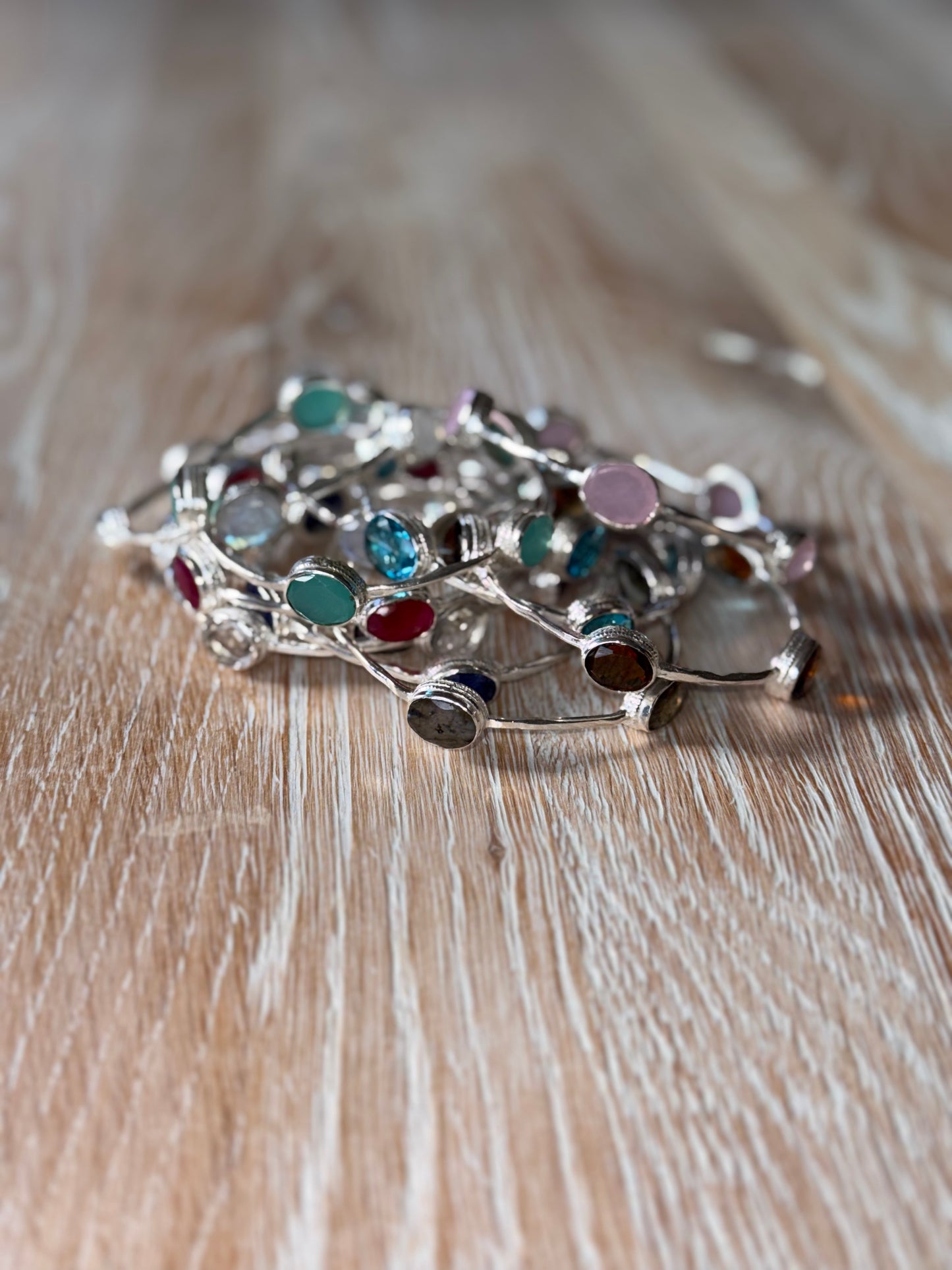 Silver Bracelet with Large Assorted Stones
