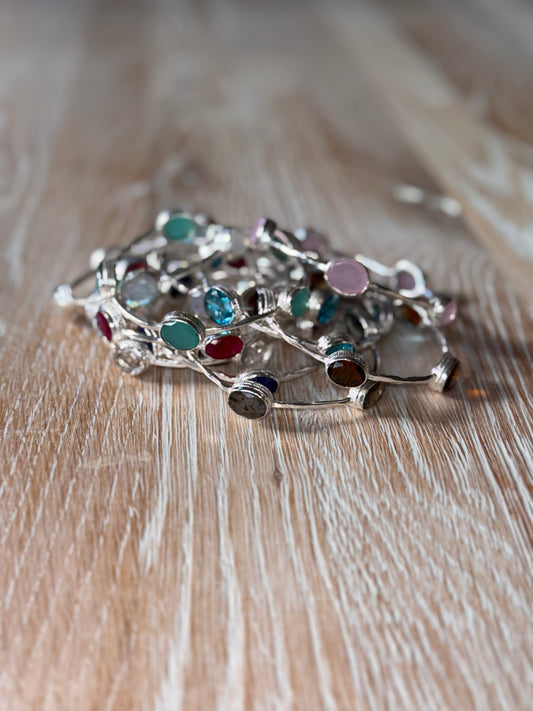 Silver Bracelet with Large Assorted Stones