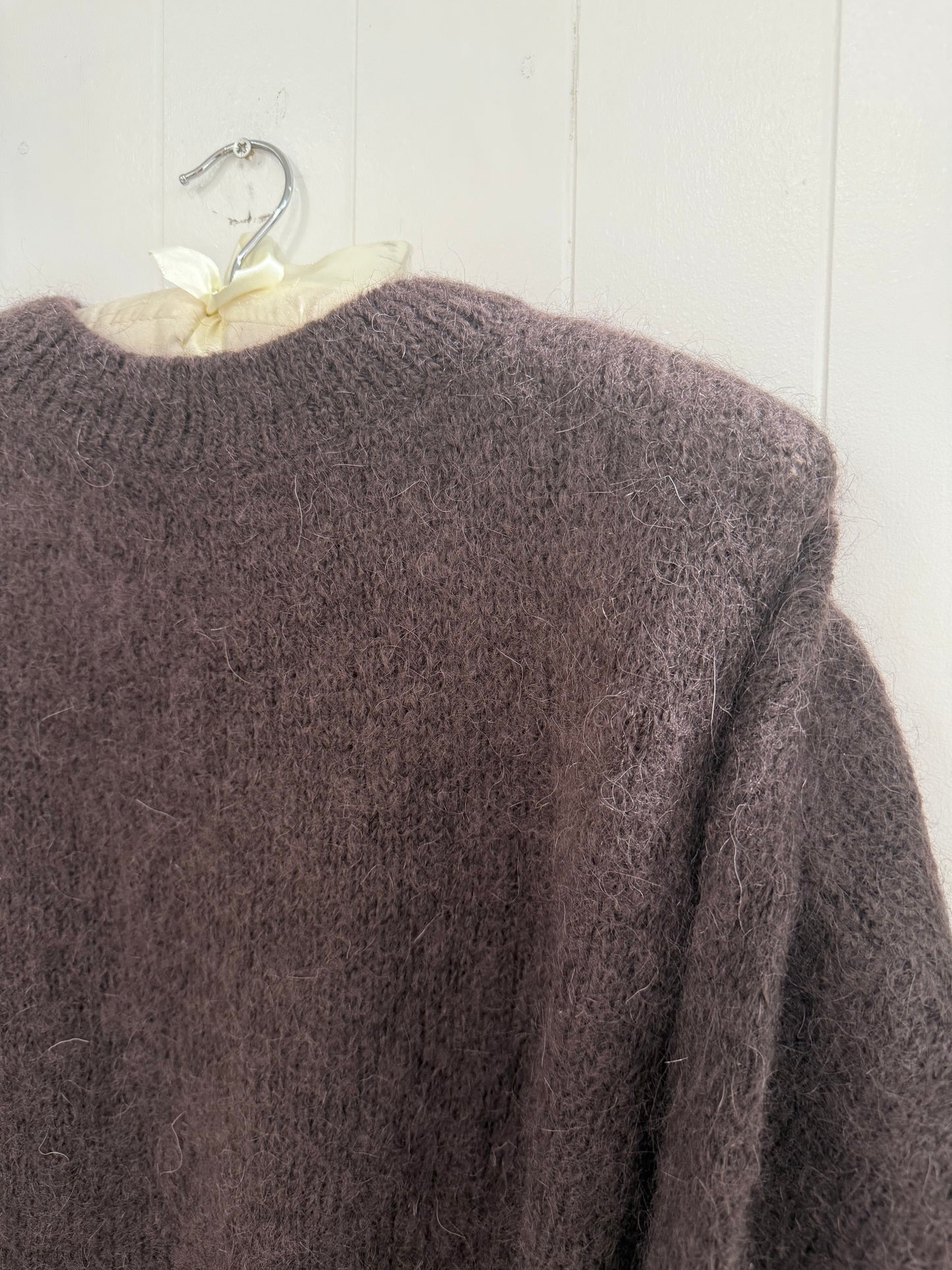 Round Neck Mohair Sweater in Chocolate Brown