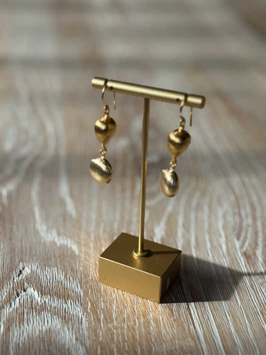 Gold Polished Earrings with Double Brass Oval