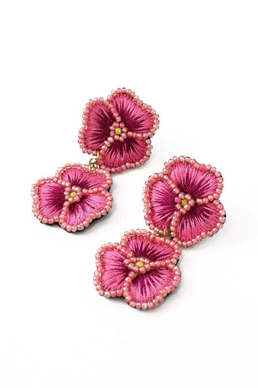 Pink Pansy Double Drop Earring