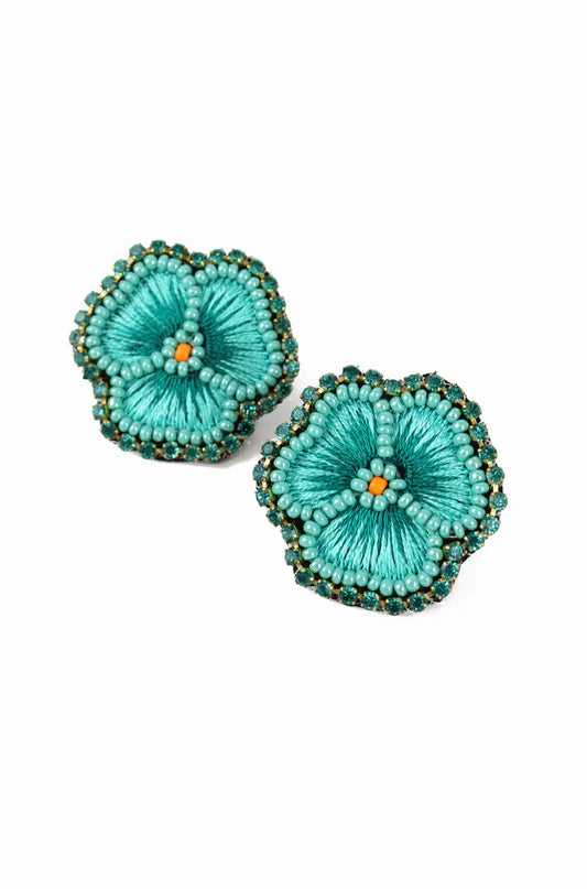 Turquoise Pansy Stud Earrings