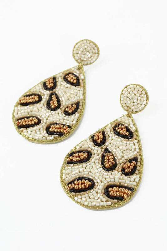 White Leopard Print Earrings