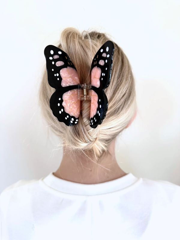 Pink Hand-painted Monarch Butterfly Claw Hair Clip