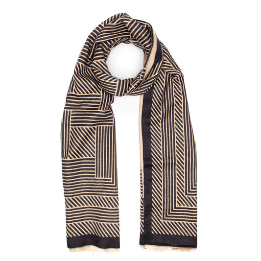 Winter Scarf Black and Sand Geometric