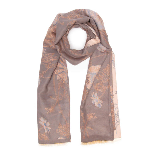 Winter Scarf Soft Pink & Grey Floral