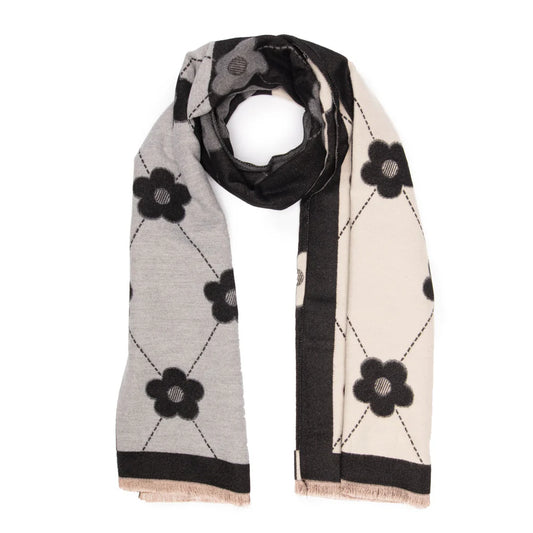 Winter Scarf Black, White & Grey Daisies