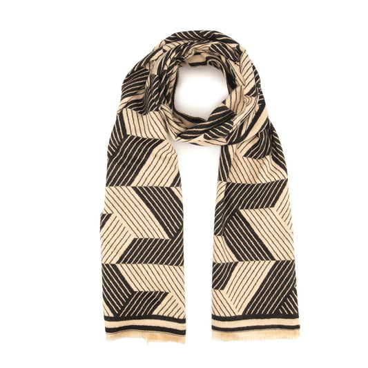 Winter Scarf Black and Ivory Mosaic