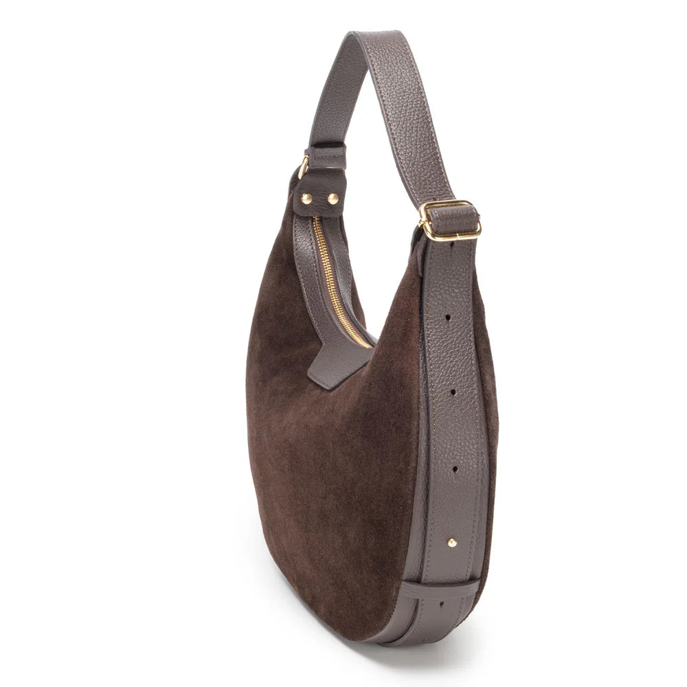 Shoulder Handbag - Crescent Suede Brown