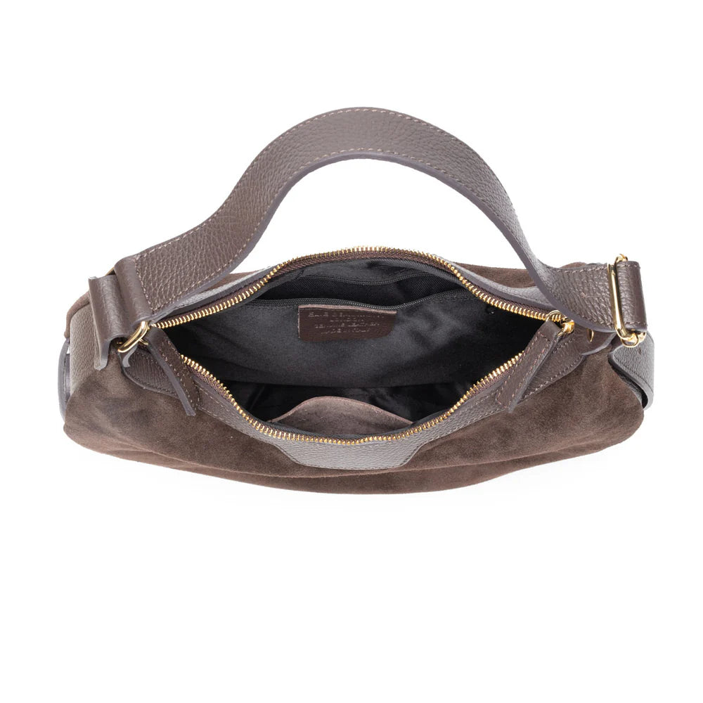 Shoulder Handbag - Crescent Suede Brown