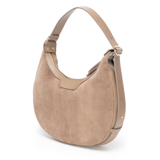 Shoulder Handbag - Crescent Suede Taupe