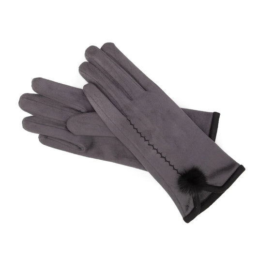 Pom Pom Gloves in Dark Grey