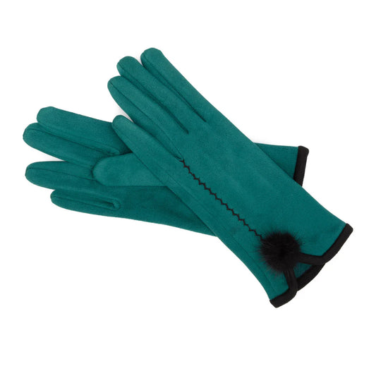 Pom Pom Gloves in Teal