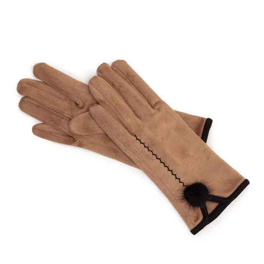 Pom Pom Gloves in Dark Tan
