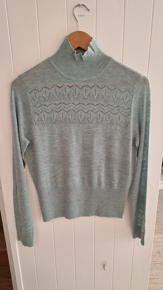 Kul Pointelle High Neck Light Teal Sweater/Jumper