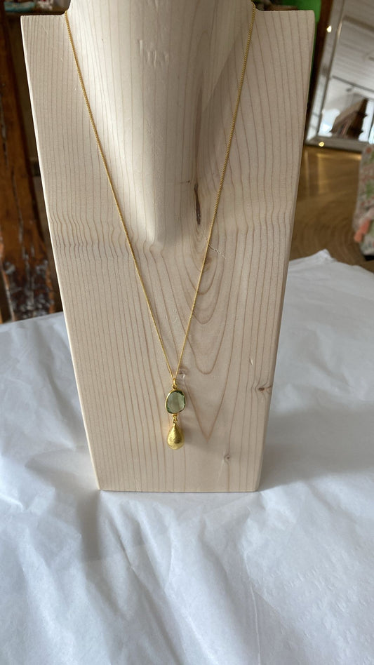 Brass Clear Green Crystal Necklace