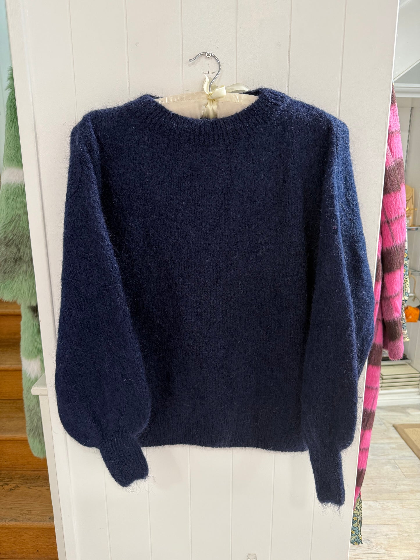 Round Neck Mohair Sweater in Navy