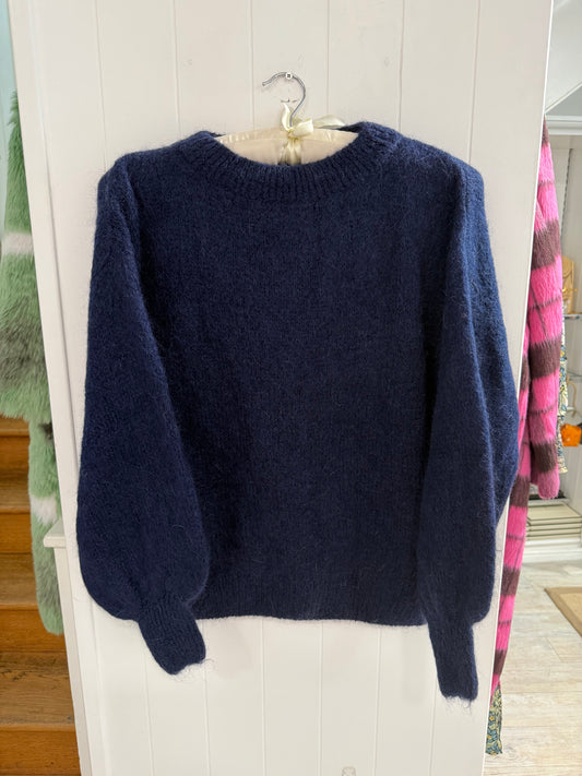 Round Neck Mohair Sweater in Navy