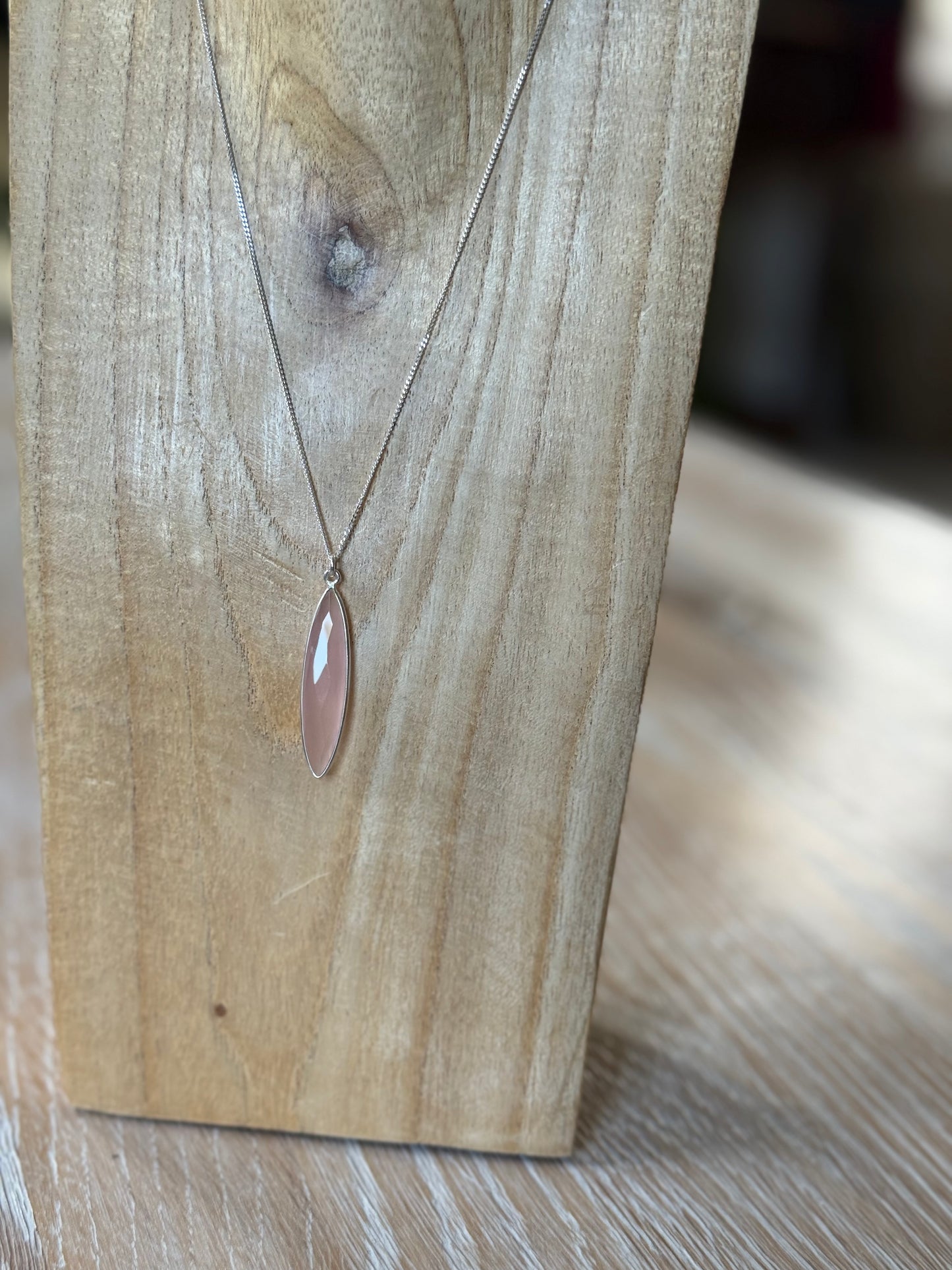 Silver Teardrop Necklace in Pink Chalcedony